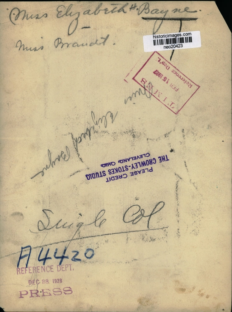 1928 Press Photo Miss Elizabeth Bayne of Cleveland Ohio - neo20423