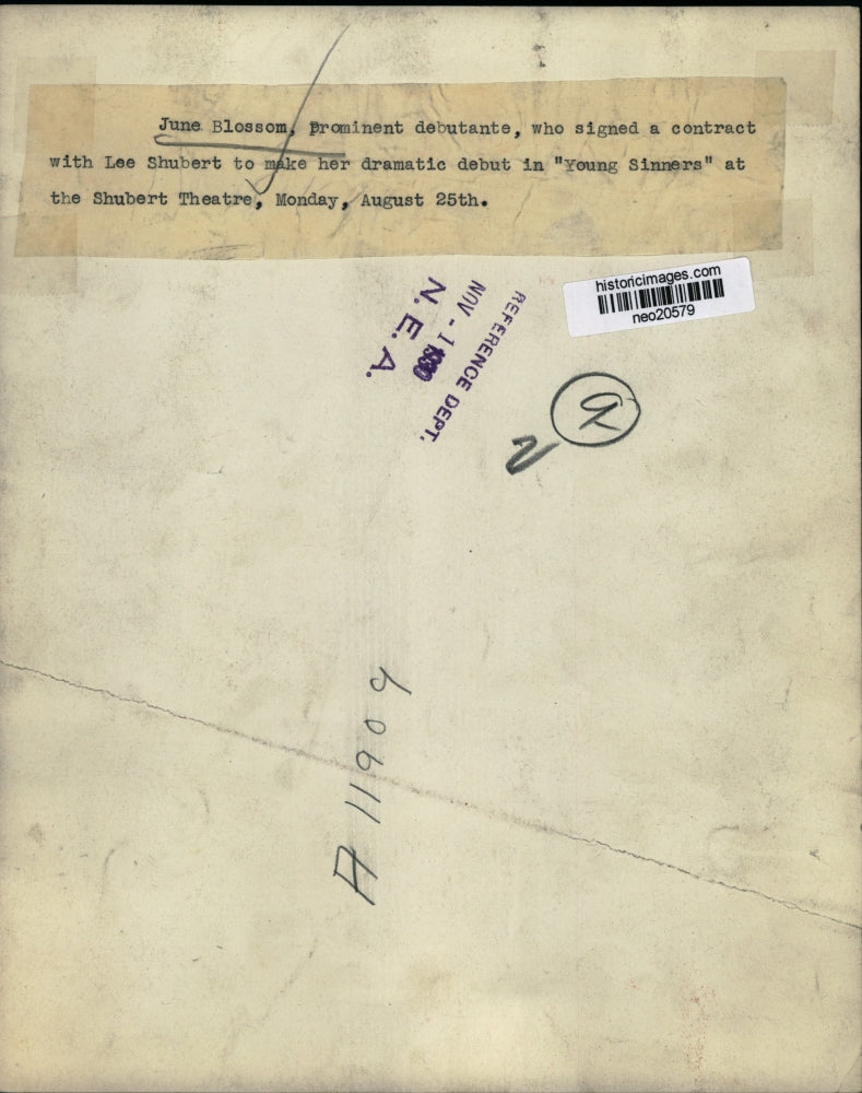 1930 Press Photo June Blossom, Prominent Debutante, to Debut in "Young Sinners"