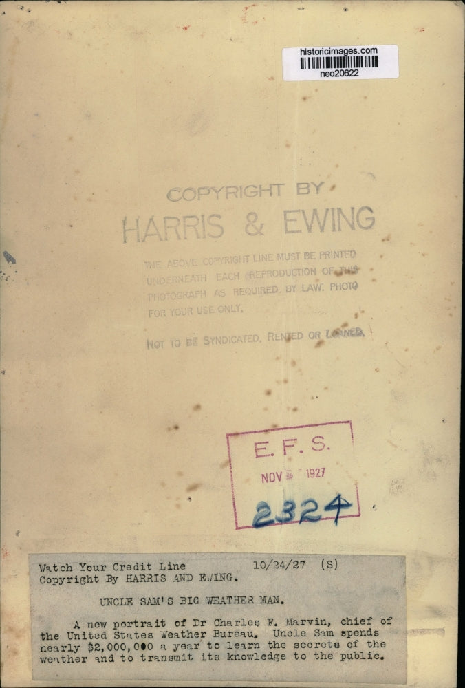 1927 Press Photo Dr. Charles F. Marvin, Chief of US Weather Bureau - neo20622
