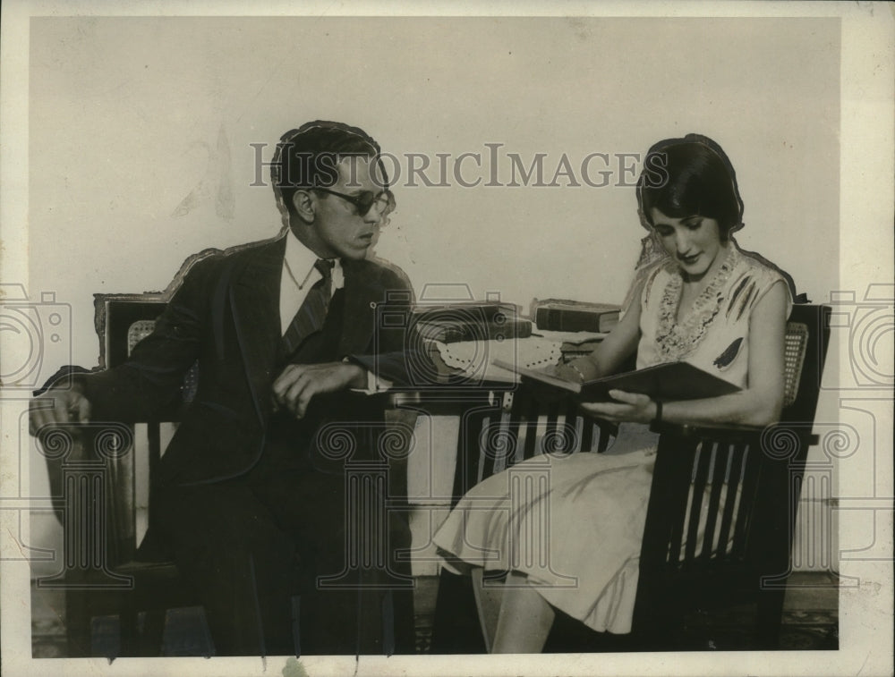 1930 Press Photo Armand Bicsea blind student is read to by Sara Martinez