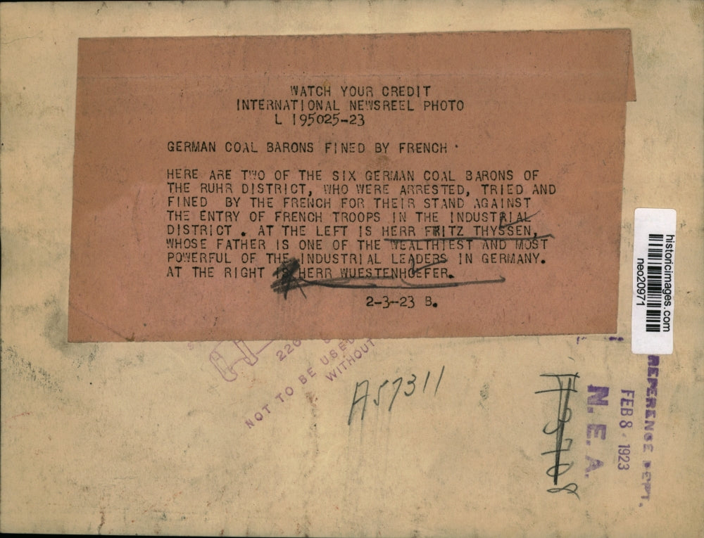 1923 Press Photo 2 of 6 German Coal Barons Who Were Tried and Fined by French