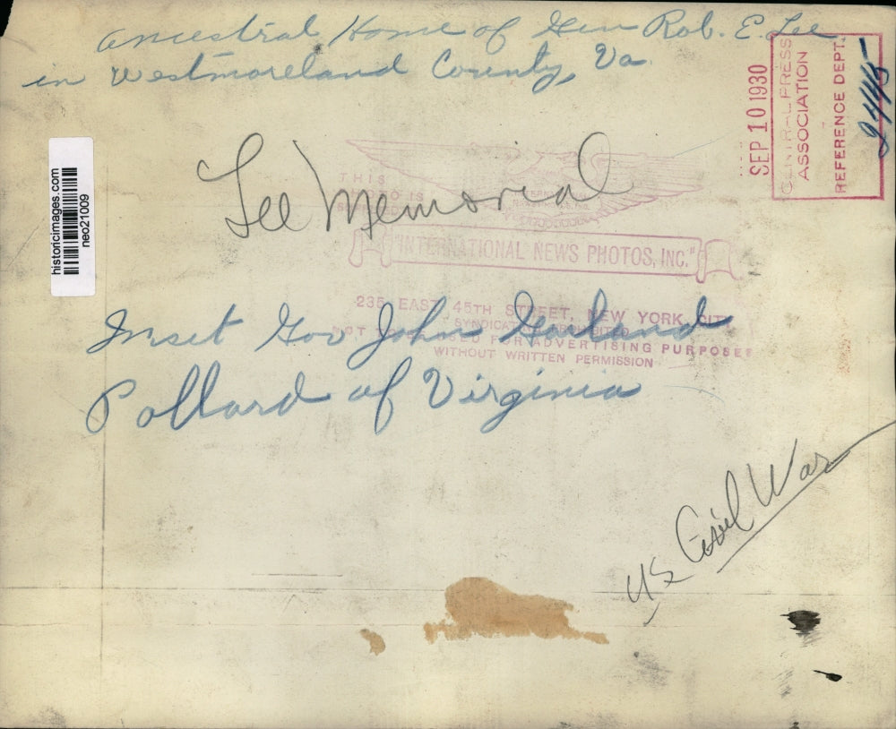1930 Press Photo Ancestral Home of General Robert E. Lee - neo21009