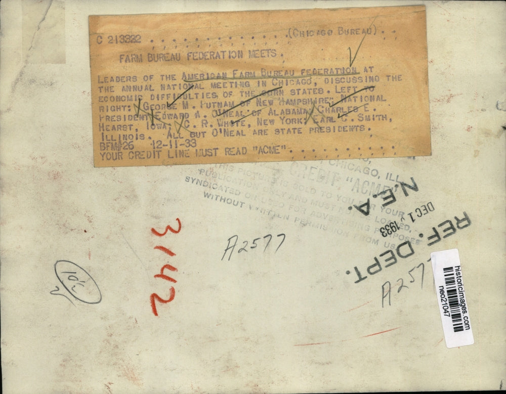 1933 Press Photo Leaders of American Farm Bureau Federation at Annual Nat'l Meet