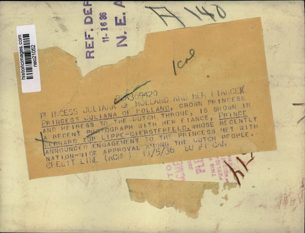 1936 Press Photo Princess Juliana & Prince Bernard Zur Lippe-Biersterfeld