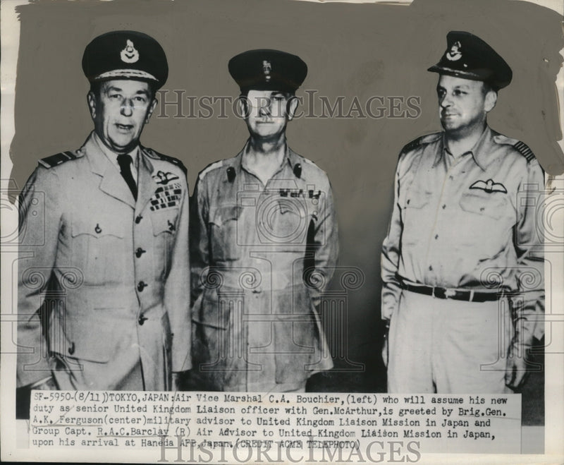 Load image into Gallery viewer, 1950 Press Photo Vice Marshal C.A. Bouchier, Brig. Gen. Ferguson, Capt. Barkley
