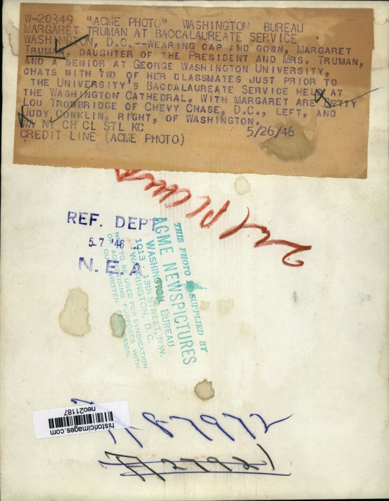 1946 Press Photo Margaret Truman at Baocalaureate Service in Washington, D.C.