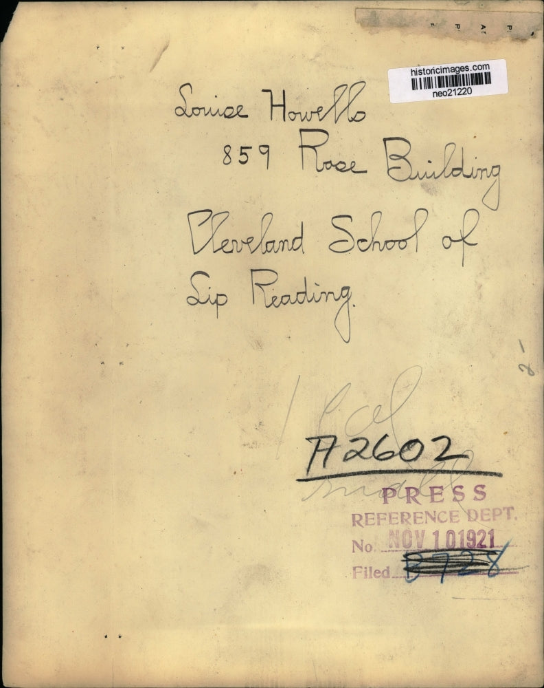 1921 Press Photo Louise Howells, Rose Building, Cleveland School of Lip Reading