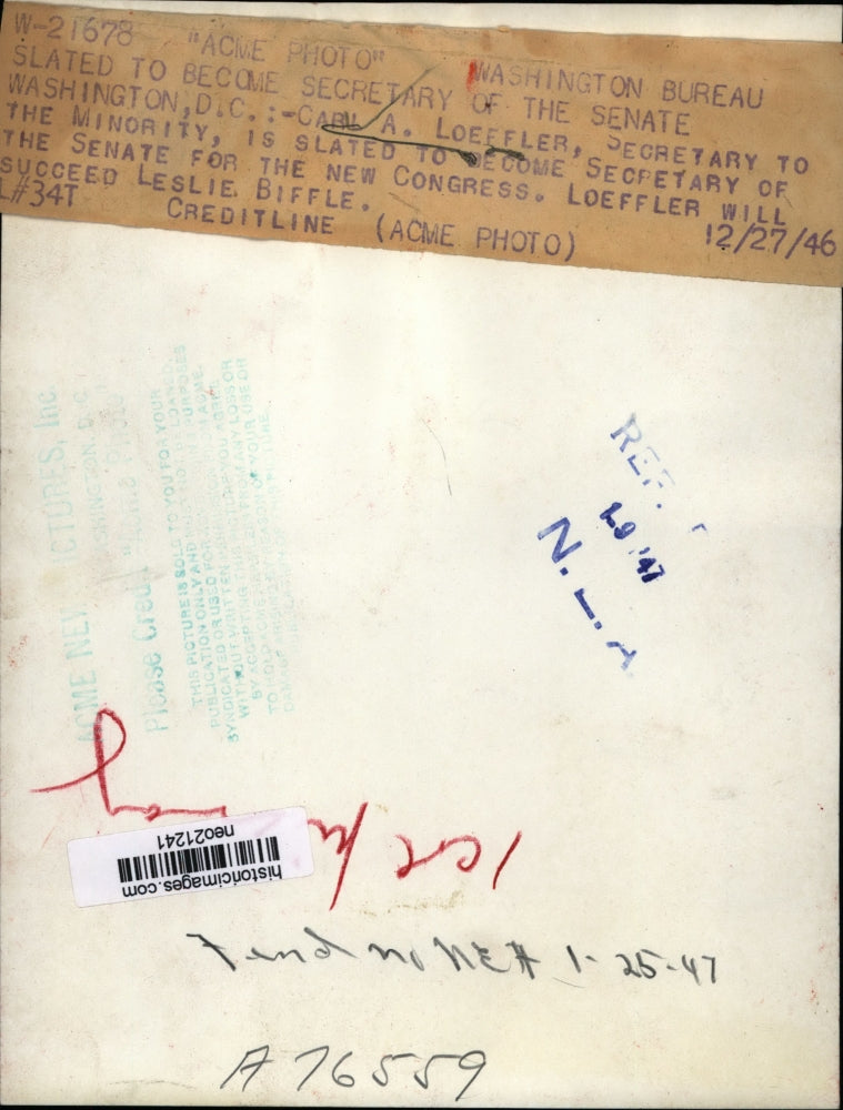 1946 Press Photo Carl A. Loeffler to become Secretary of the Senate - neo21241