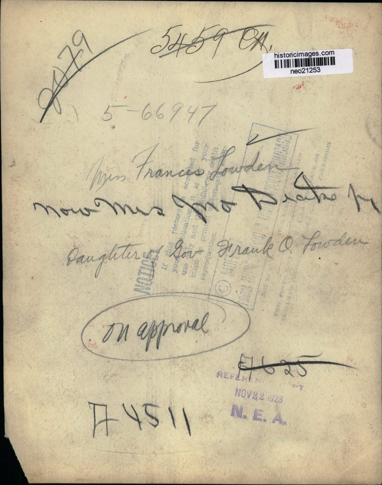 1923 Press Photo Daughter of Gov Frank O. Lowden, Miss Frances Lowden