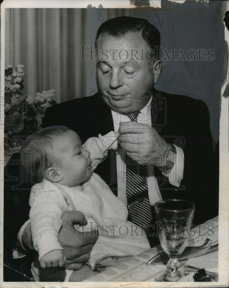 Load image into Gallery viewer, 1958 Press Photo Michael DiSalle Takes Time Out to Feed His 5-Month-Old
