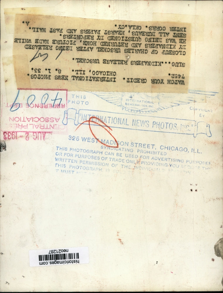 1933 Press Photo Kidnappers Release Urschel - neo21287