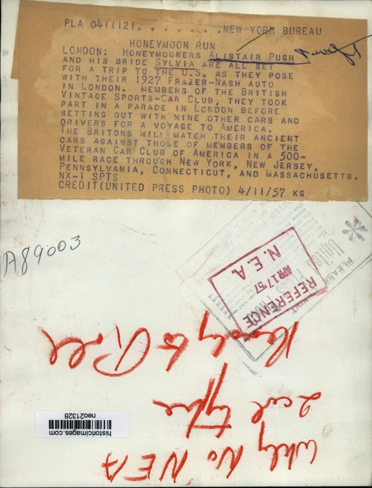 1957 Press Photo Honeymooners Alistair Pugh & Bride Sylvia Headed to US