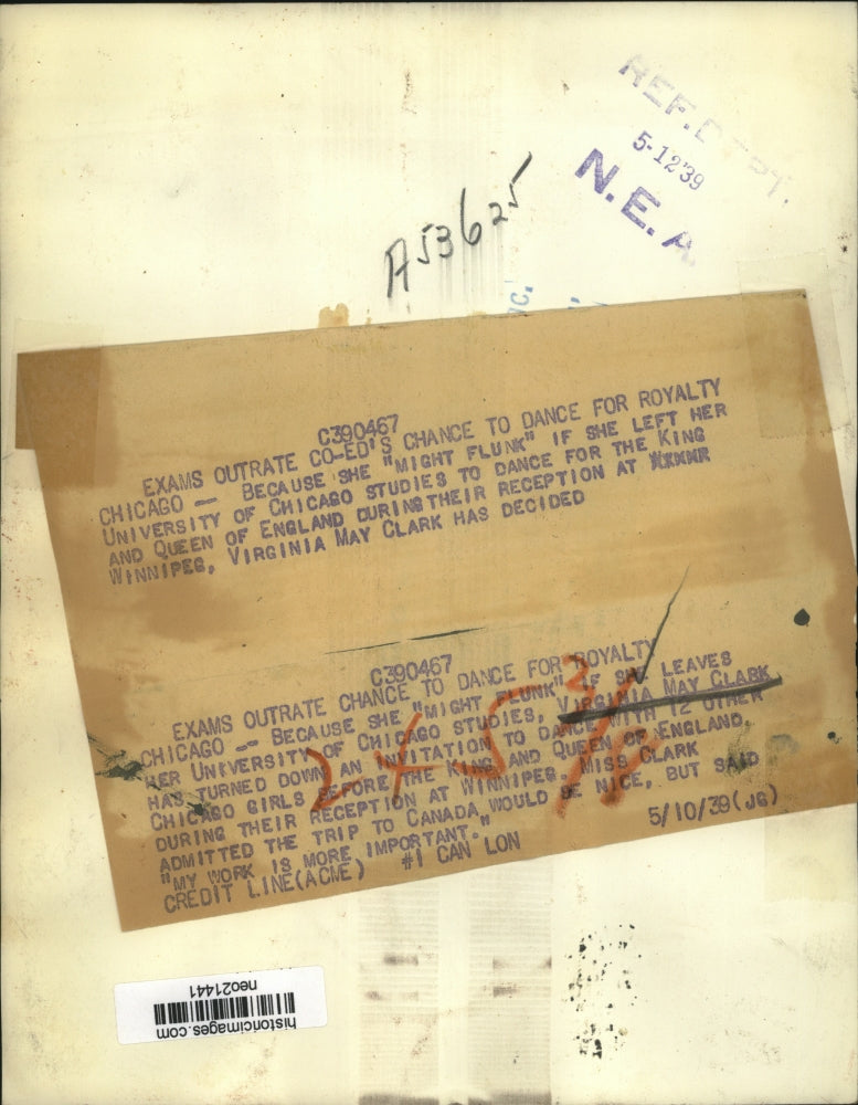 1939 Press Photo Virginia May Clark to dance before Queen & King of England