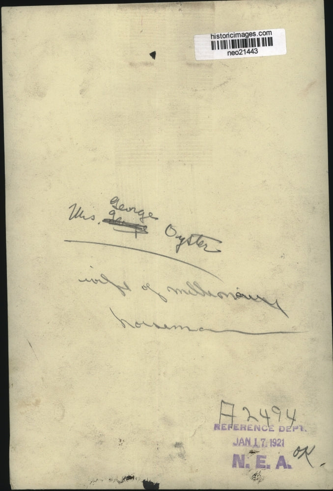 1921 Press Photo Mrs. George Oyster Wife of Millionaire horseman - neo21443