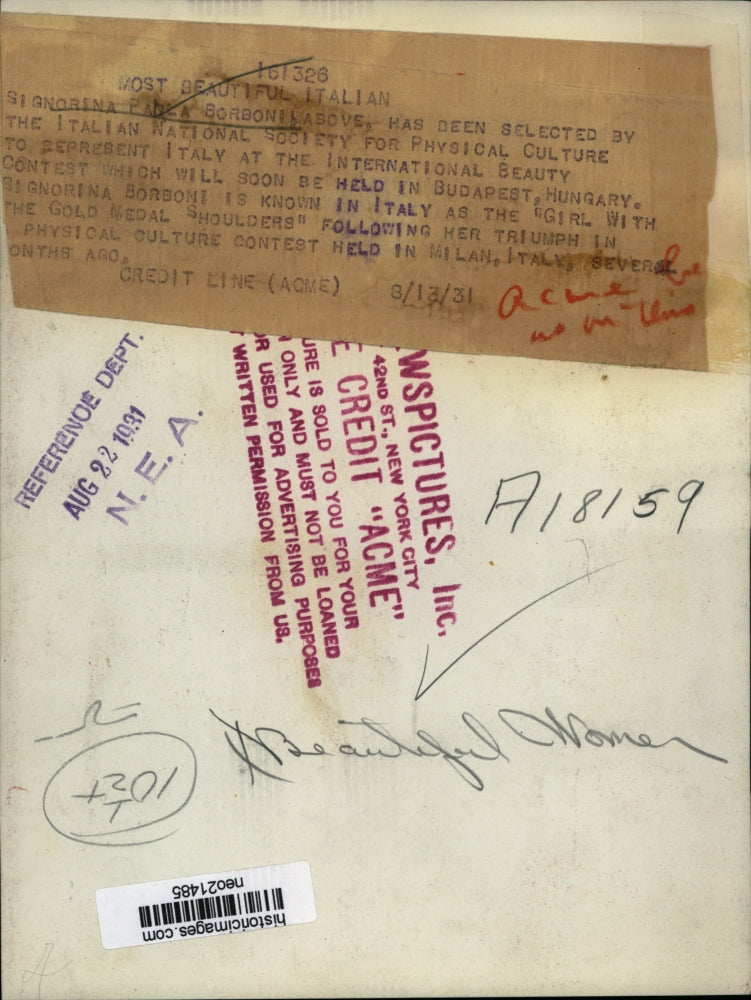 1931 Press Photo Signorina Paola Borbonil, to Represent Italy in Beauty Contest