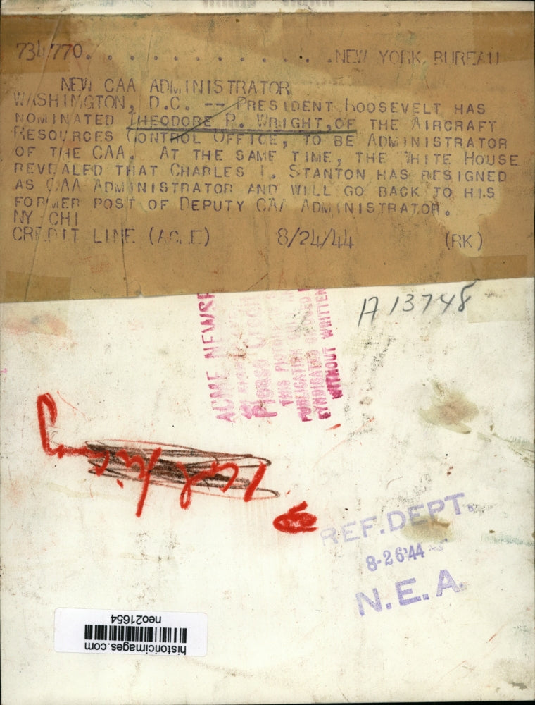 1944 Press Photo Theodore P. Wright nominated Admin of the CAA - neo21654