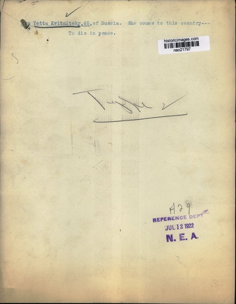 1922 Press Photo Yetta Kvitnitsky of Russia - neo21797
