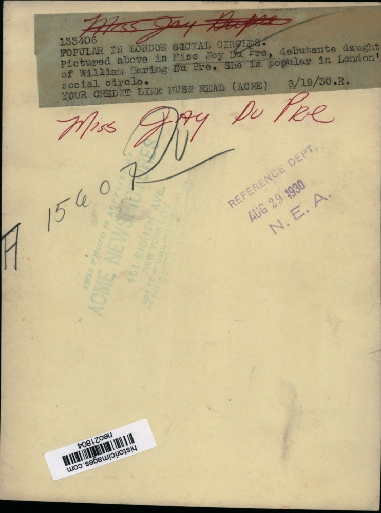 1930 Press Photo Joy Du Pre of London, England - neo21804