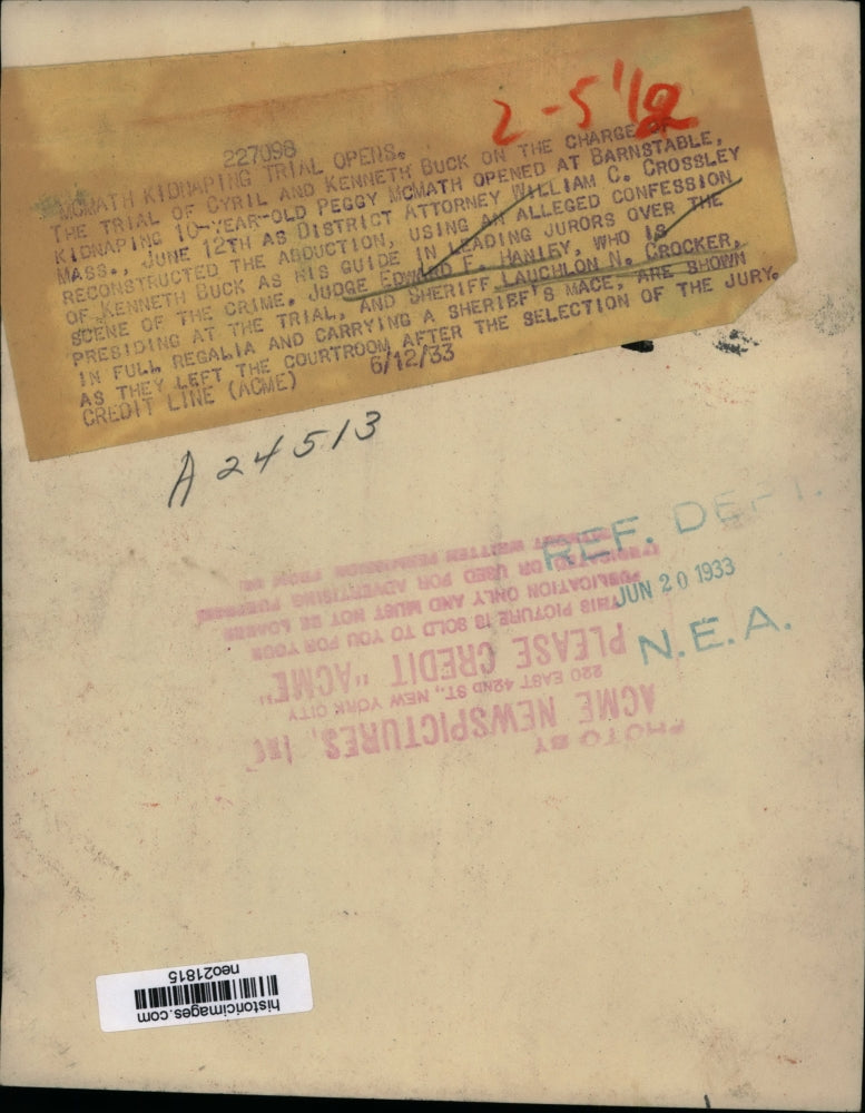 1933 Press Photo Judge Edward Hanley, Lauchlon Crocker in McMath Kidnapping Case