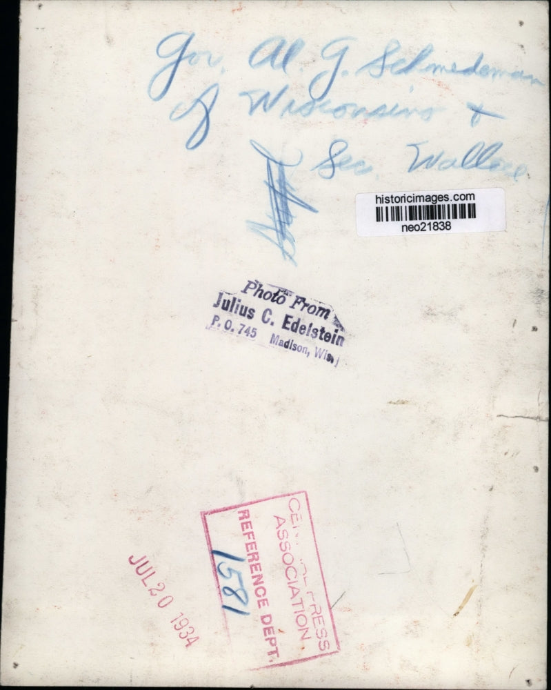 1934 Press Photo Governor Al Schademan and Secretary Wallace - neo21838