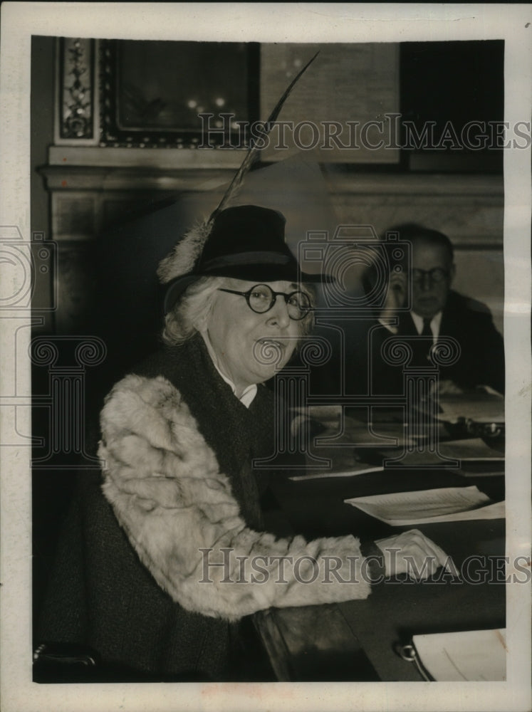 Load image into Gallery viewer, 1939 Press Photo Jeanette Rawkin testifies before Senate Naval Affairs Committee
