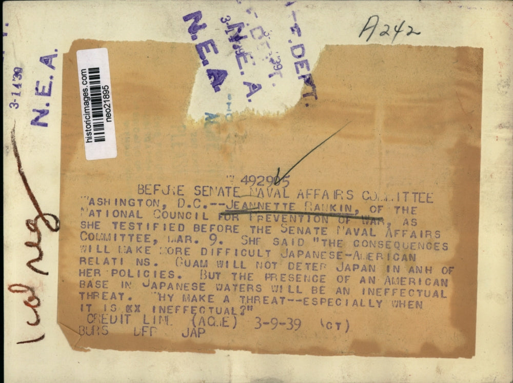 1939 Press Photo Jeanette Rawkin testifies before Senate Naval Affairs Committee