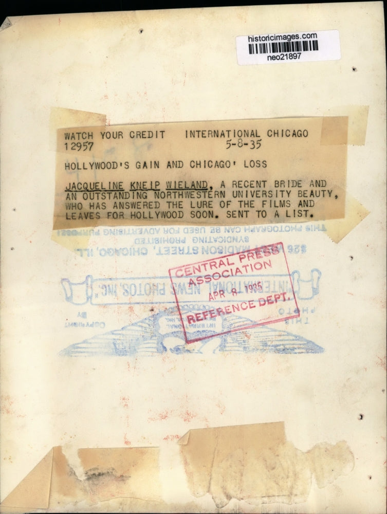 1935 Press Photo Jacqueline Kneip Wieland leaves for Hollywood - neo21897