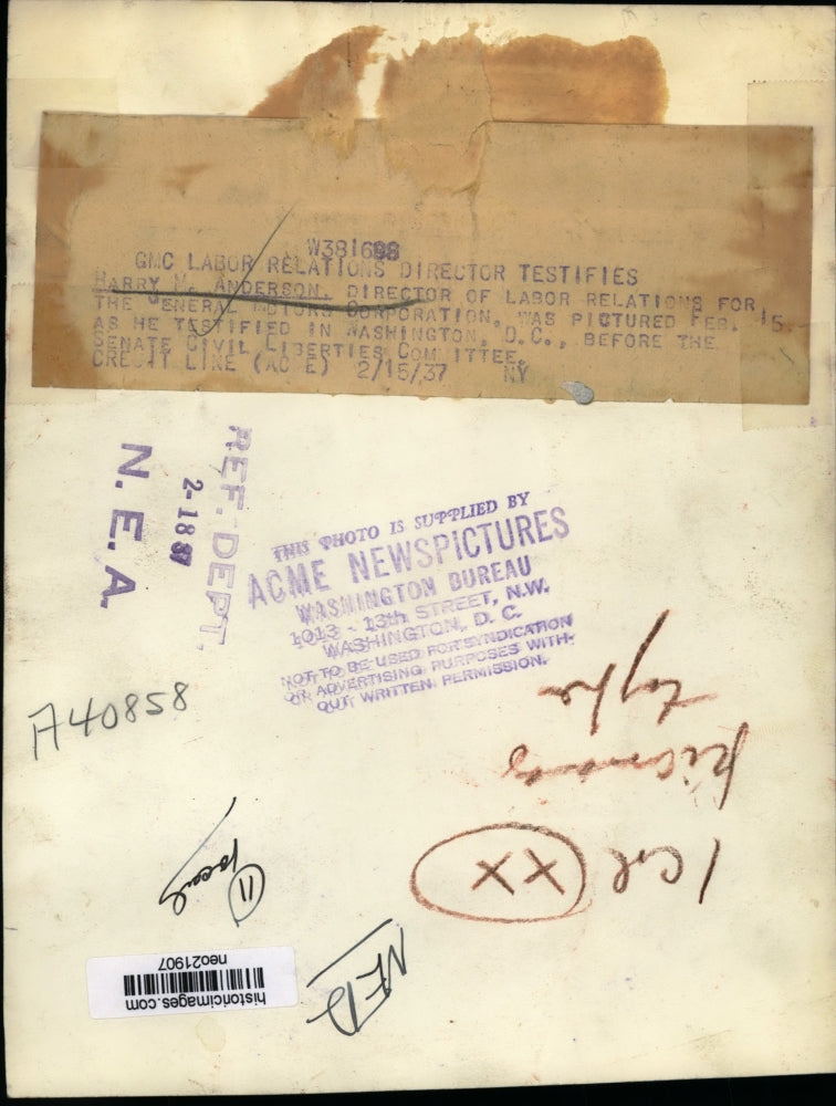 1937 Press Photo Harry M. Anderson General Motors testifies before Senate Comm.