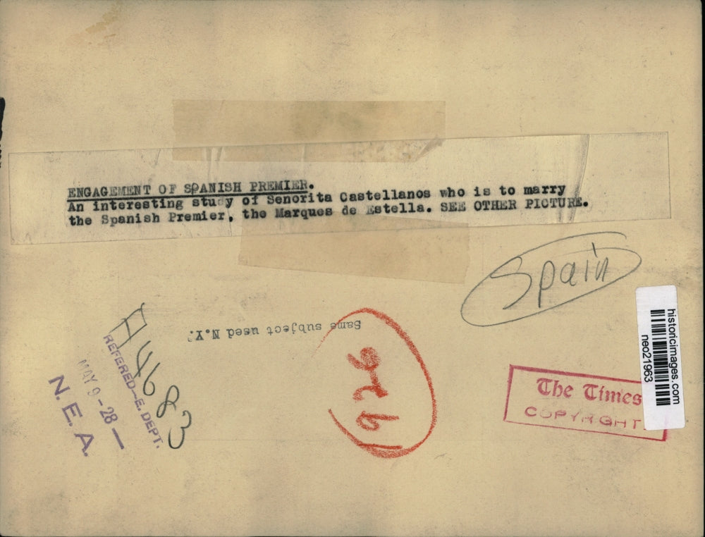 1928 Press Photo Senorita Castellanos to marry Madques de Estelle - neo21963
