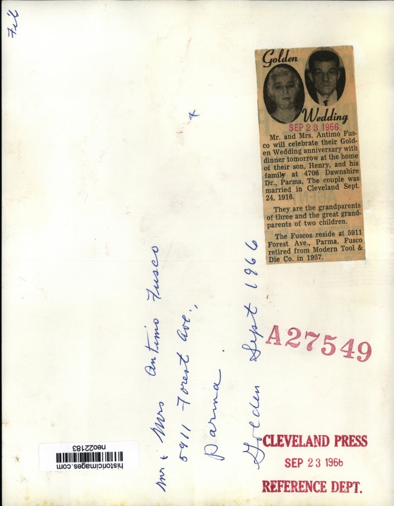 1966 Press Photo Mr. & Mrs. Antimo Fusco celebrate their Golden Anniversary