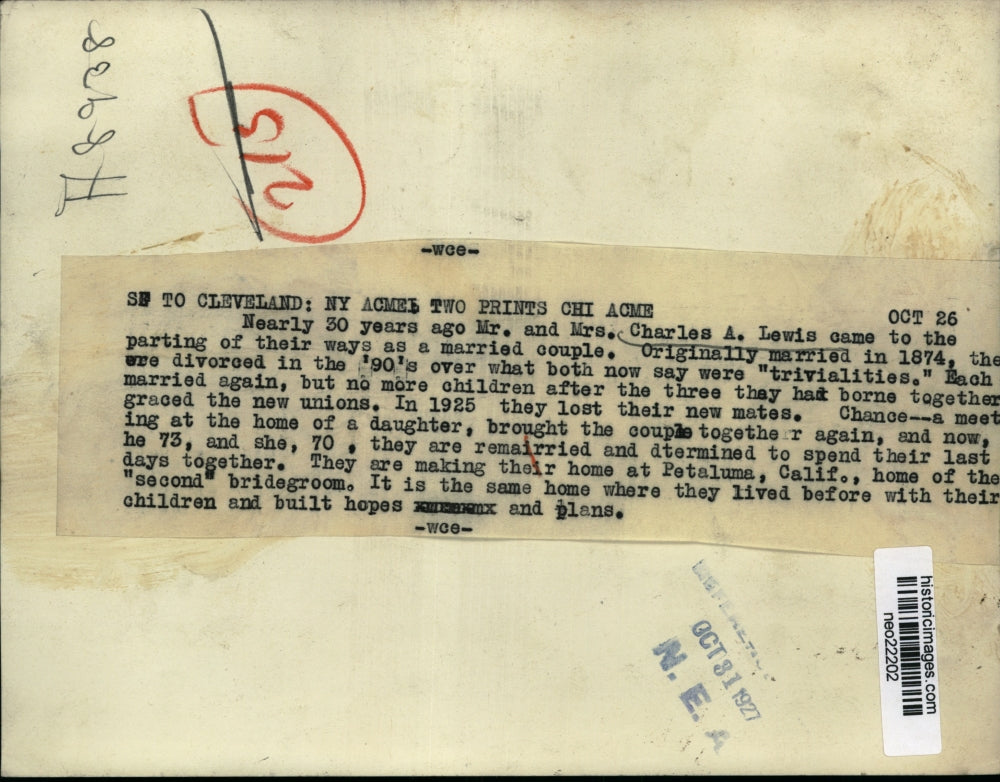 1927 Press Photo Mr. & MRs. Charles A. Lewis remarried after divorce - neo22202