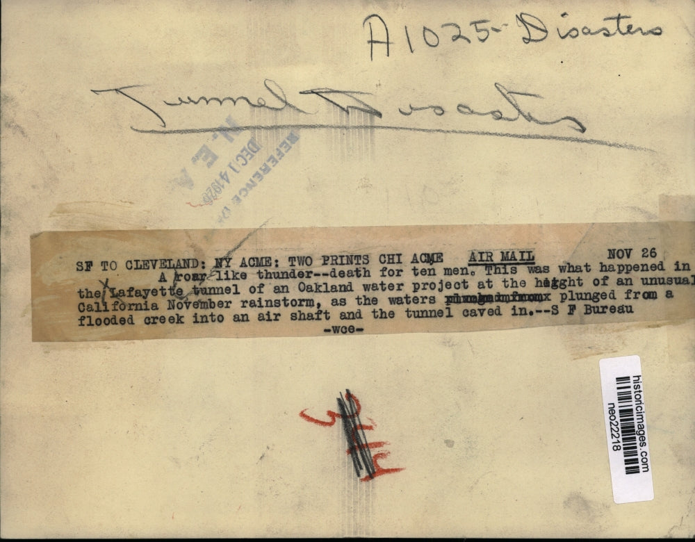 1926 Press Photo CA Rainstorm Caused Death of 10 Workers in Tunnel in Oakland