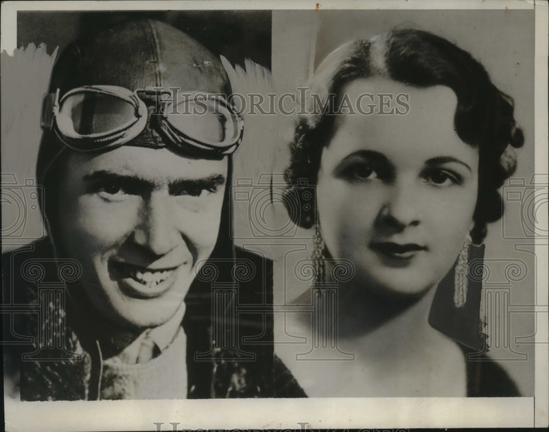 Load image into Gallery viewer, 1935 Press Photo Richard K Smith pilot &amp; Mrs Dorothy Tretnaway run away by plane
