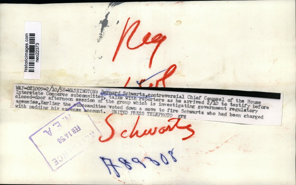 1958 Press Photo Bernard Schwartz Testifying About Gov Regulatory Agencies