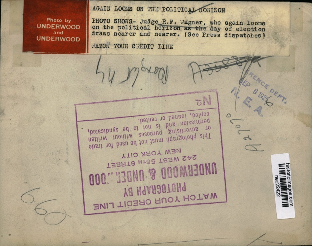 1926 Press Photo Judge RF Wagner on political horizon as elections loom