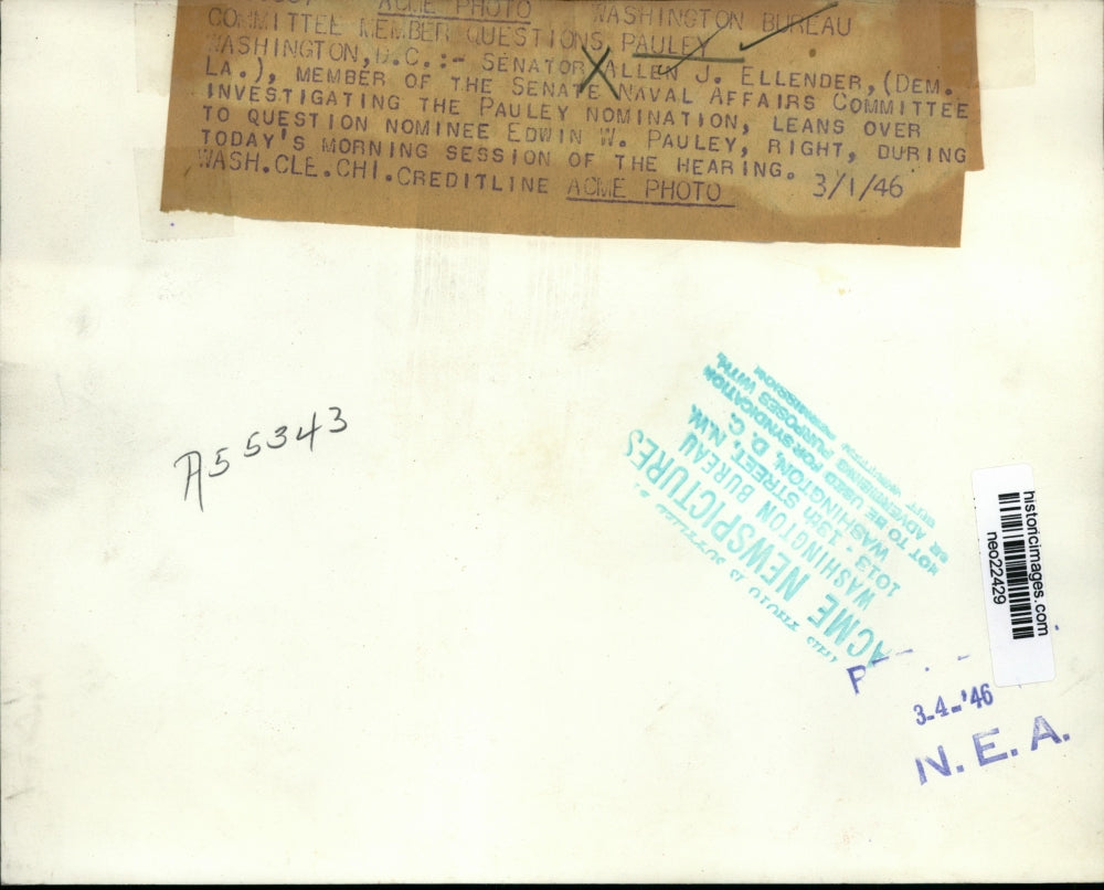 1946 Press Photo LA Senator Allen Ellender & Edwin W Pauley - neo22429