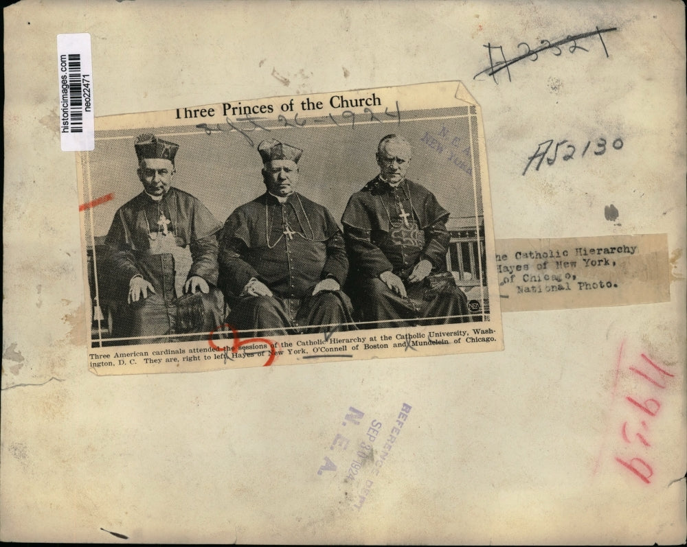 1924 Press Photo Hayes, O'Connell, Mudelein American Cardinals Catholic Univ.