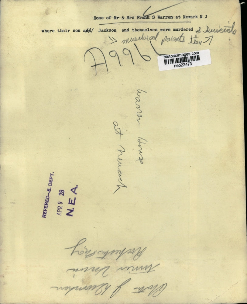 1928 Press Photo Home of Mr. & Mrs. Frank S. Warren where they were murdered