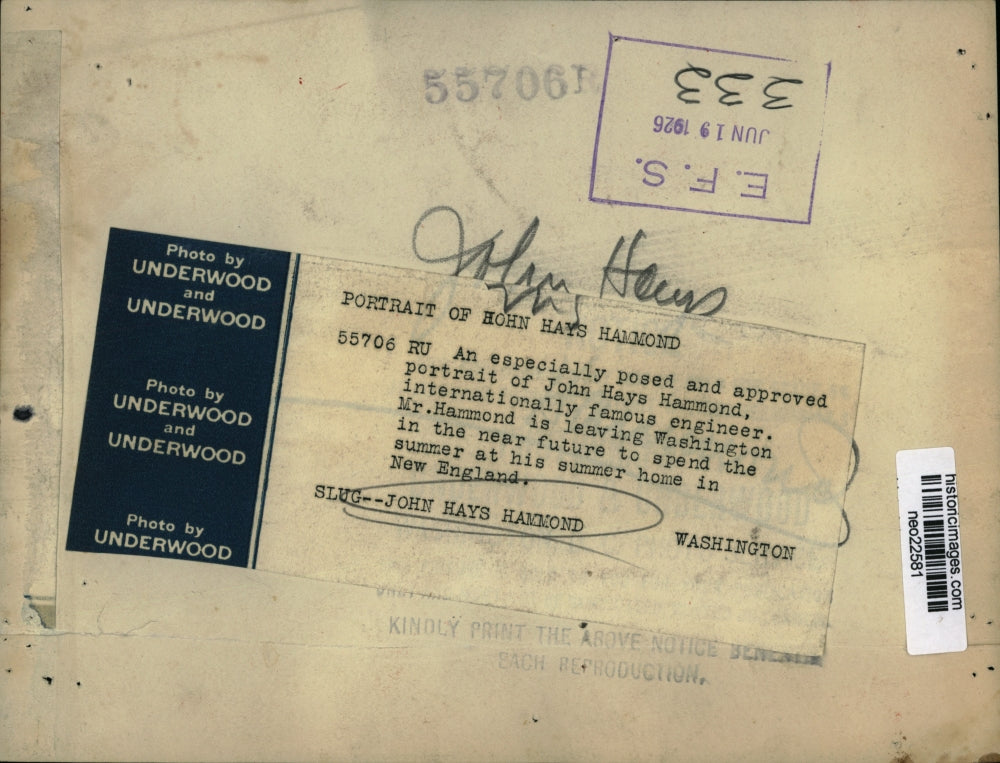 1926 Press Photo John Hays Hammond famous engineer in DC - neo22581