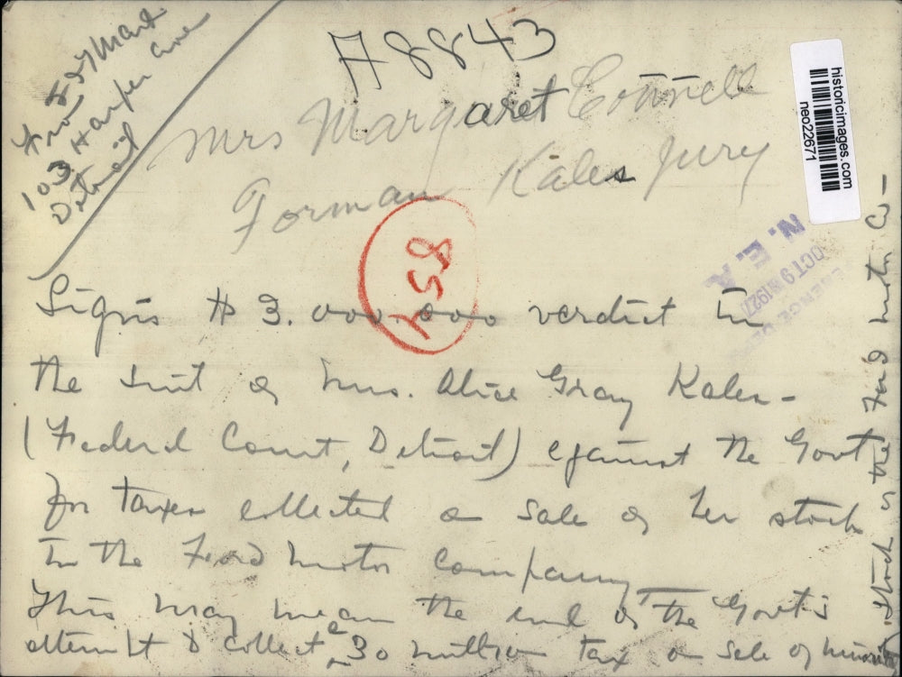 1927 Press Photo Mrs. Margaret Connell, Foreman of Kales Jury - neo22671