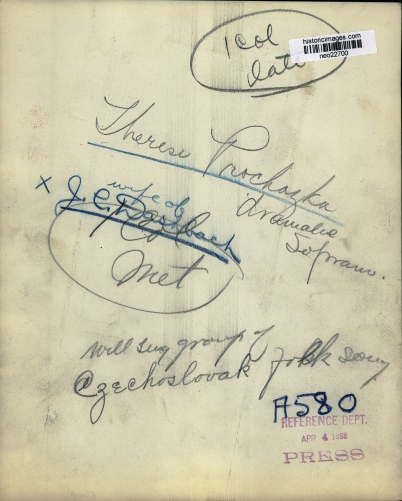 1928 Press Photo Theresi Prochazka Soprano - neo22700