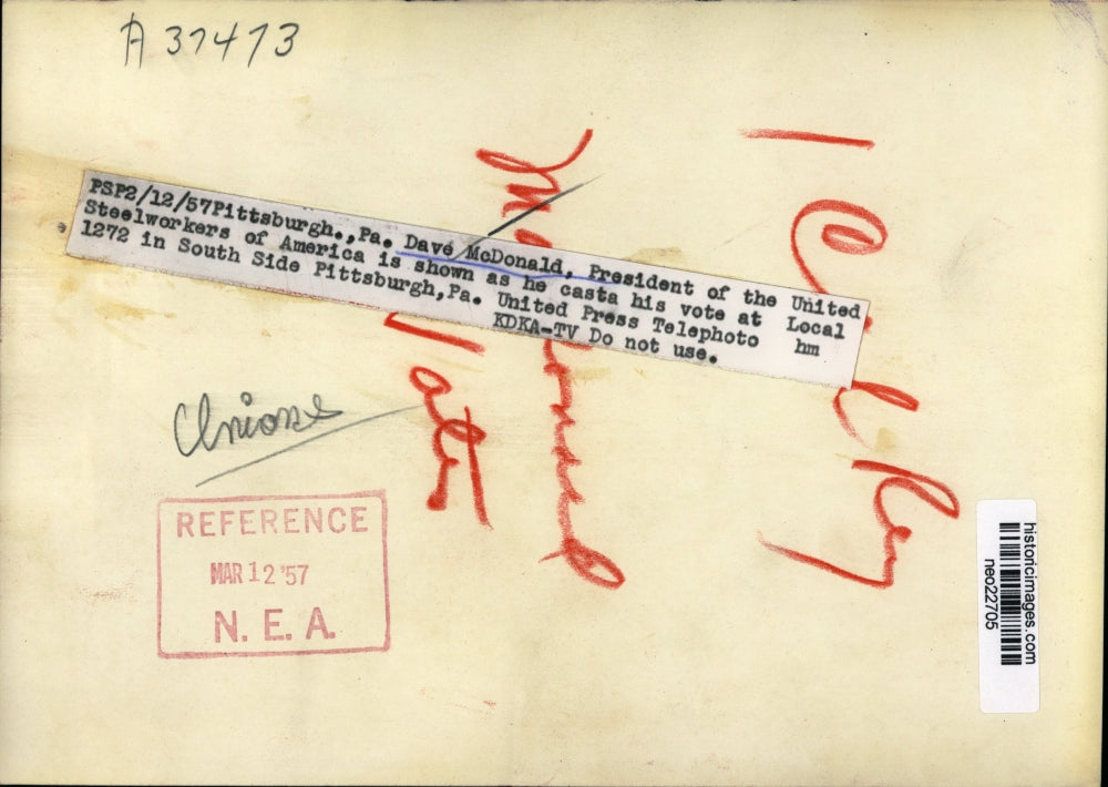 1957 Press Photo Dave McDonald President United Steelworkers of America