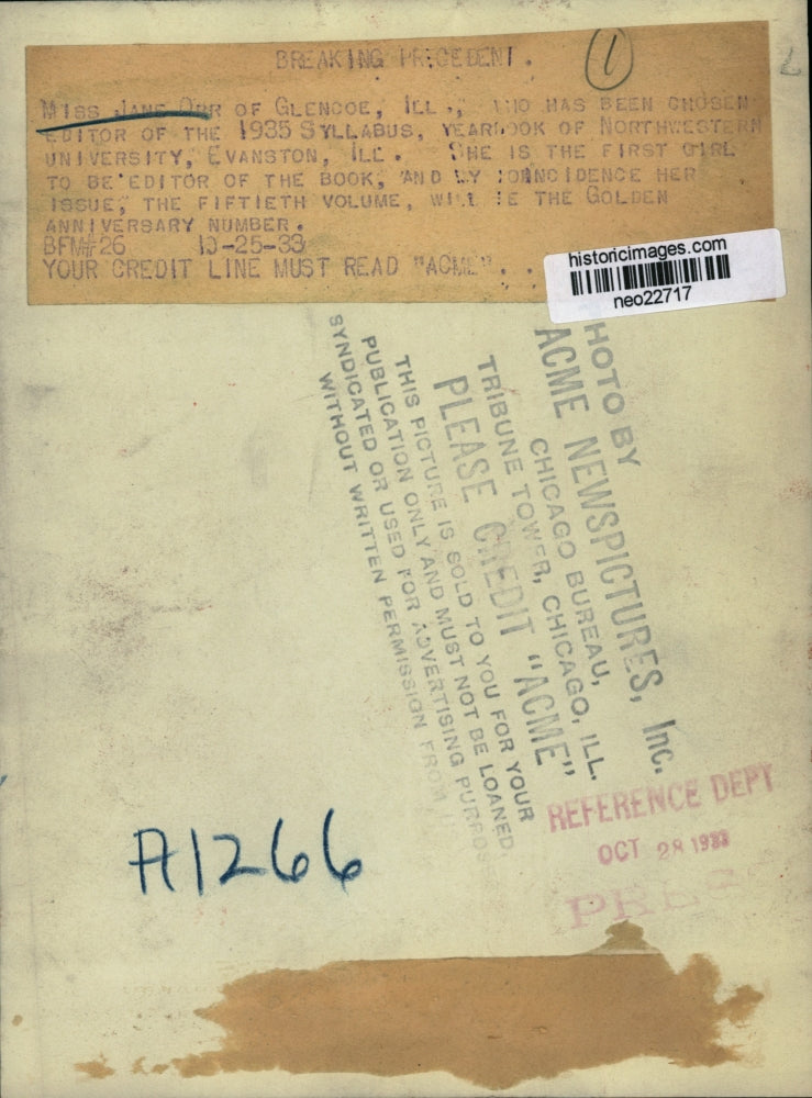 1933 Press Photo Jane Ohr Glencoe Illinois editor of 1935 Syllabus at NW U