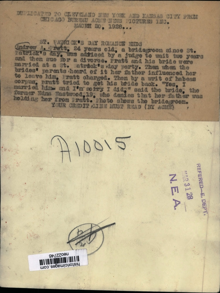 1928 Press Photo Andrew A Pratt wife nee Edna Eastwood to seek divorce