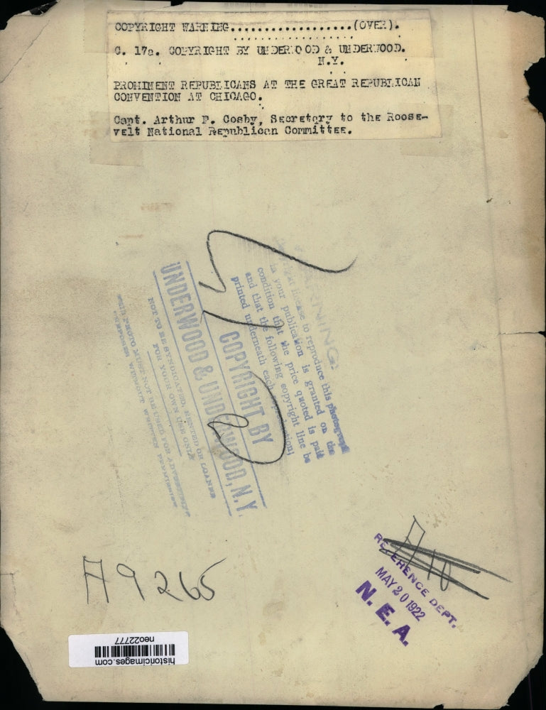 1922 Press Photo Capt. Arthur F. Gosby Sec. to Roosevelt Natl Republican Comm.