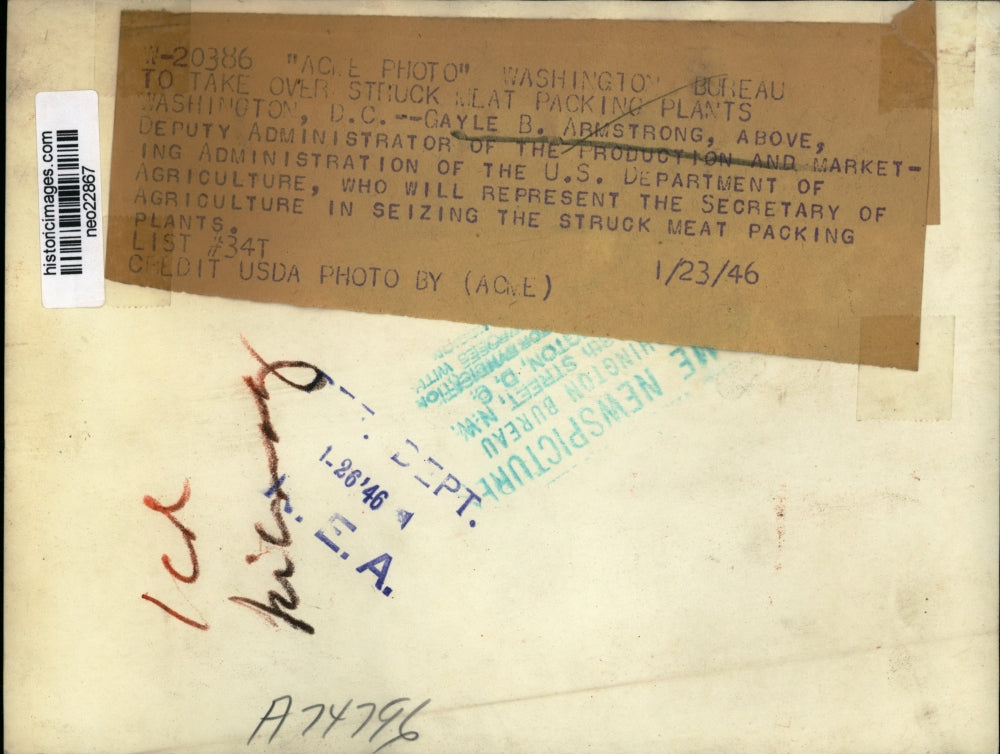 1946 Press Photo Gayle B Armstrrong Deputy Admin US Dept of Agriculture