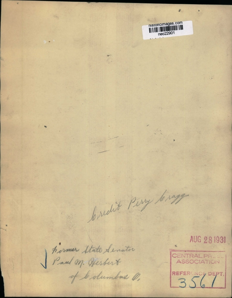 1931 Press Photo Former State Senator Paul M Herbert of Columbus, Ohio