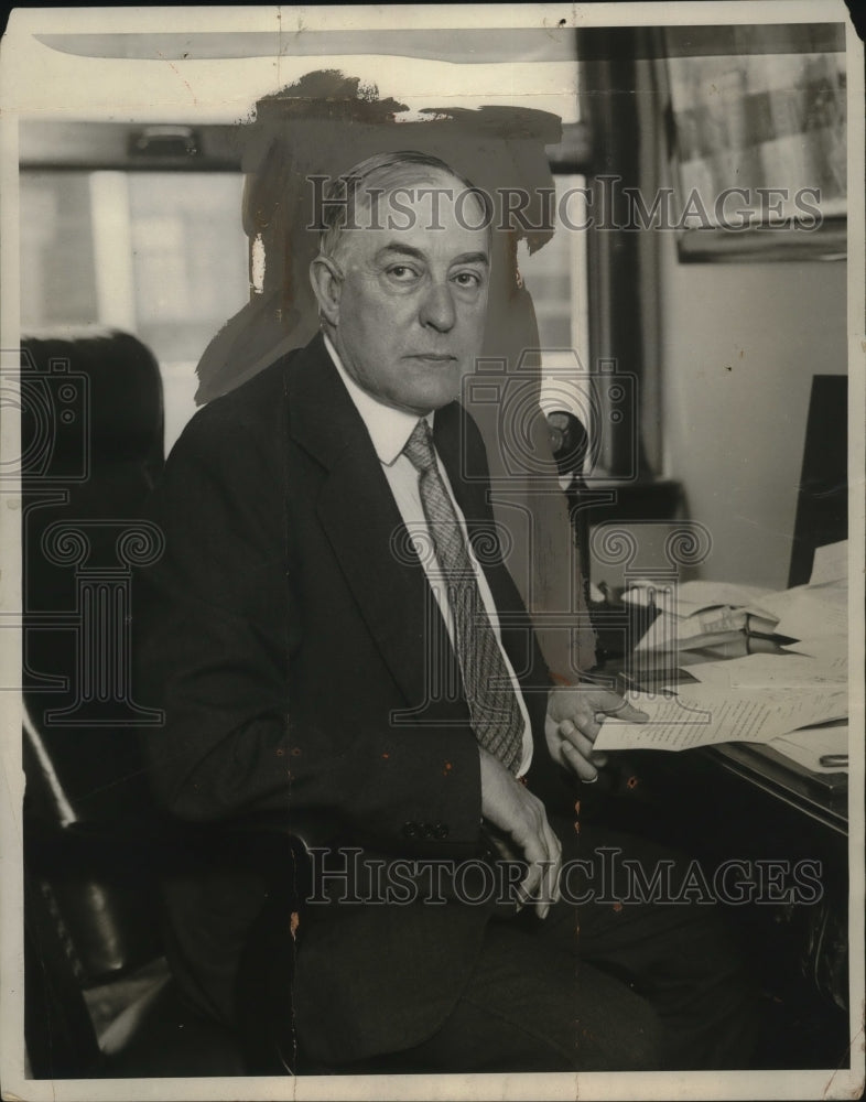 1928 Press Photo Roy O. West, New Secy of Interior, in First Nat'l Bank Office