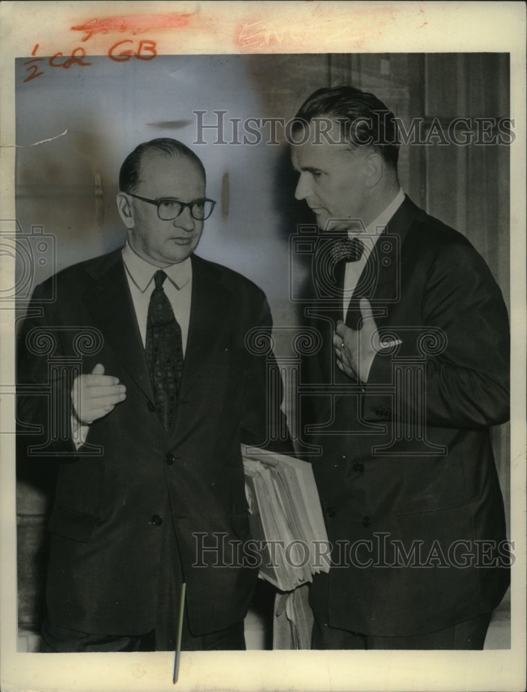 Load image into Gallery viewer, 1955 Press Photo Edgar Faure, Pierre July meeting on Moroccan Crisis - neo23130
