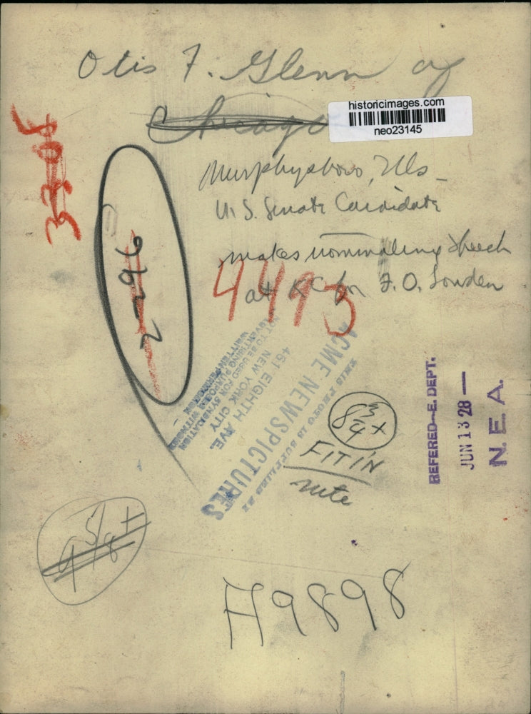 1928 Press Photo Otis F. Glenn, U.S. Senator candidate - neo23145